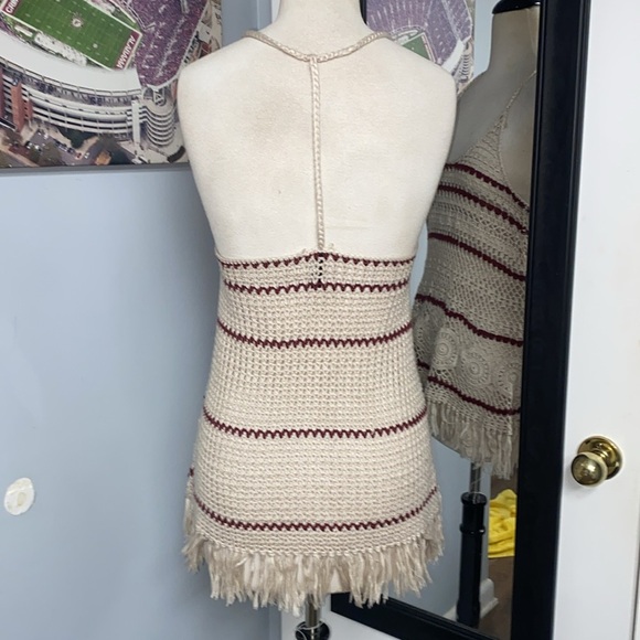 Y2K OpenKnit Crochet embroidered fringe grannycore coastal boho hippie vintage - Picture 3 of 6